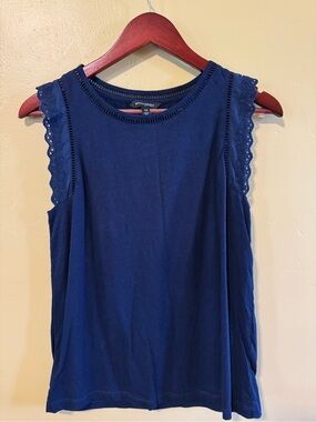 Banana Republic Navy Sleeveless Eyelet Trim Tank